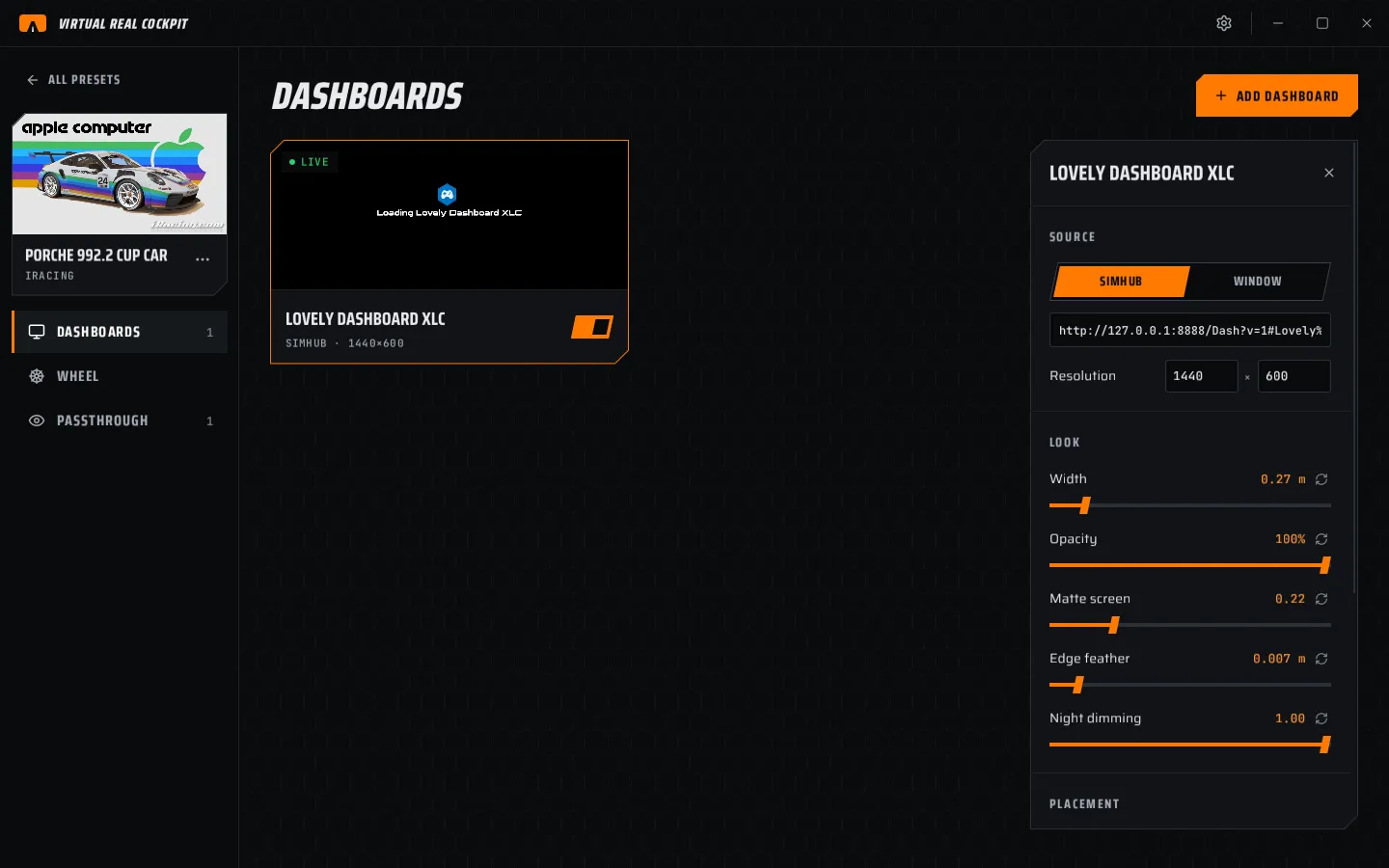 Dashboards page with one dashboard selected